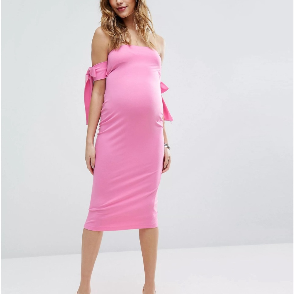 ASOS maternity pink off shoulder tube dress